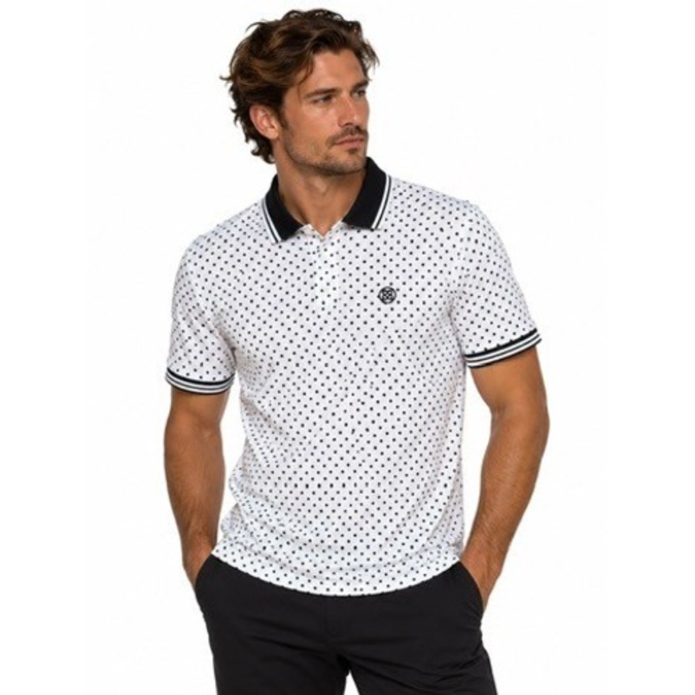 G/FORE Mens Dot Polo Shirt White Black Tipped Collar Large Like New
